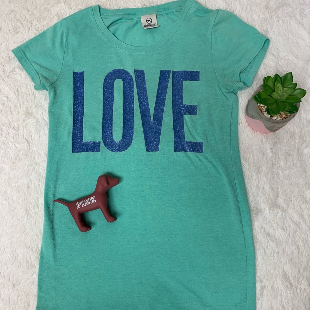 PINK Victoria’s Secret Aqua Green Love Pink Tee M